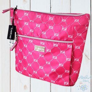 NWT BEBE AUTHENTIC PINK TRAVEL COSMETIC BAG WITH 2 1.6 OZ/50ml TOILETRY BOTTLES